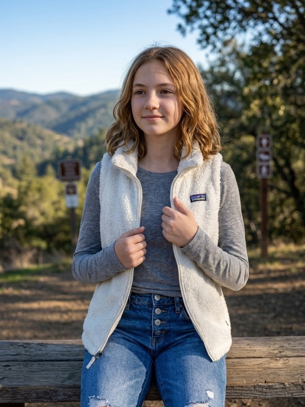 Patagonia Los Gatos Fleece Vest White Full Zip Collared girls xl (14)